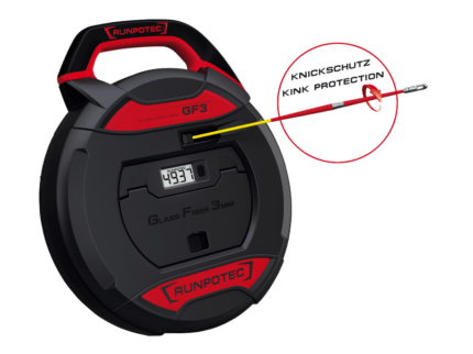 RUNPOTEC GF3 Kablo Çekme Cihazı dahil dijital Metre Sayacı, Fiberglas Çubuk Ø 3 mm , 9 - 45 mm boru iç çapı için - 10192